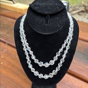 Vintage brilliant crystal strung on sterling clasp 2 strand necklace 1950s